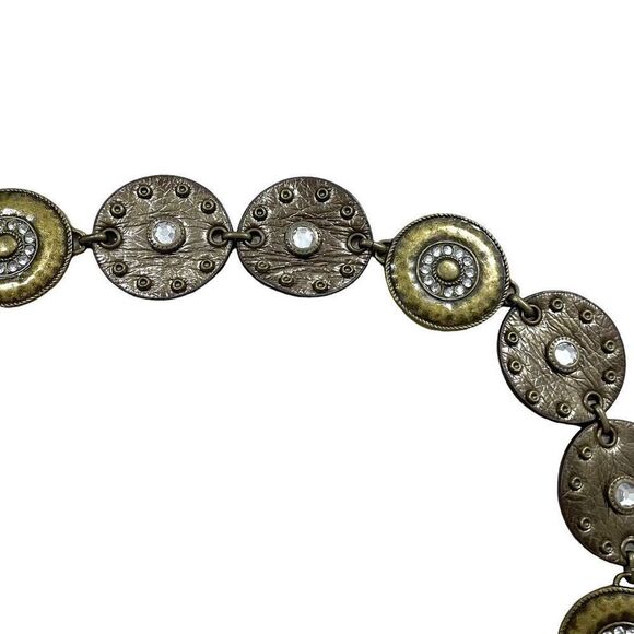 Leather metal‎ round medallion concho belt studded tooled rhinestones brass tone - Picture 3 of 8